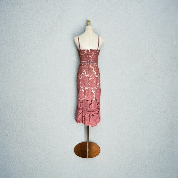 Gianni Bini Lace Midi Dress XS Mauve Spaghetti Straps Crocheted Formal Party - Picture 2 of 7